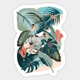 Pugs and Tropical Plants Sticker